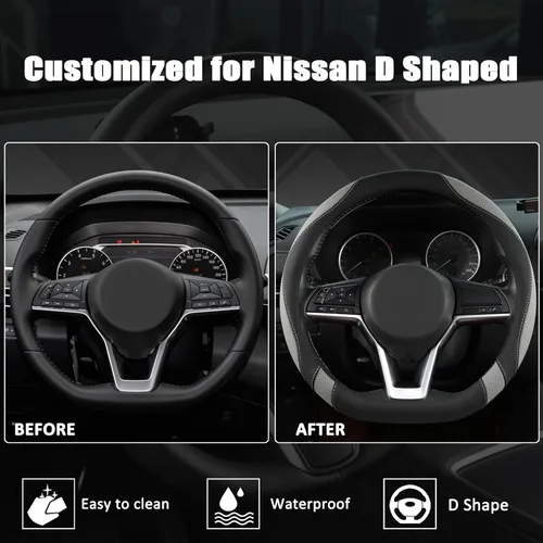 Miniatura 5 de West Llama Funda para Volante de Coche de Fondo Plano para Nissan, Funda para Volante en Forma de D para Rogue, Altima, Kicks