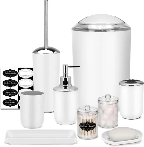 Miniatura 22 de Conjunto de Accesorios de Baño IMAVO, Juego de Baño Verde, Juego de 7 Piezas de Accesorios de Baño, Bandeja, Cepillo de Inodoro, Bote de Basura