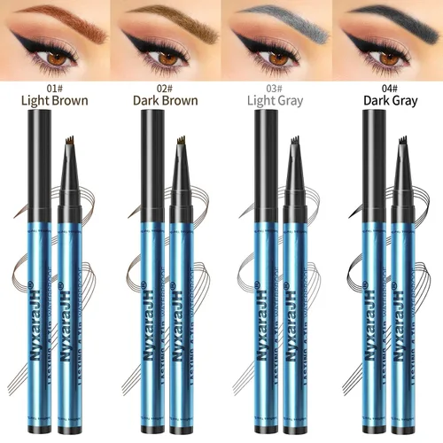 Miniatura 7 de Lápiz profesional de cejas de 4 puntas, lápiz líquido impermeable para cejas, precisión de punta fina, larga duración, 0.0 fl oz (1 # marrón claro)