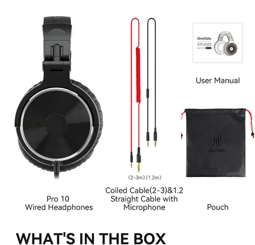 Miniatura 9 de OneOdio Auriculares con cable para diadema Hi-Res Studio Monitor y mezcla DJ con auriculares estéreo de 50mm y conector de 1/4 a 3.5mm para AMP
