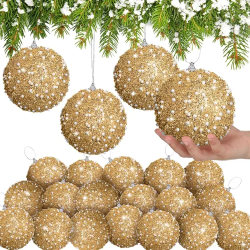 Miniatura 25 de Lyrow 24 piezas 3.15" Juego de adornos de bola de Navidad con purpurina, bola de espuma con lentejuelas colgante, decorativa, en masa, para árbol