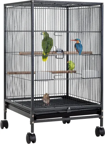 BestPet Jaula de hierro forjado de 35 pulgadas con parte superior abierta y soporte rodante, jaula grande para loros, jaulas para periquitos,