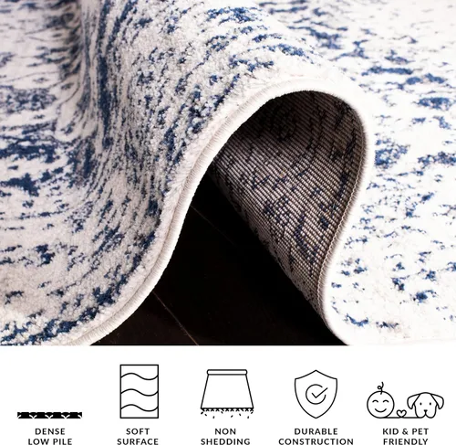 Miniatura 8 de SAFAVIEH Madison Collection - Alfombra de área cuadrada de 4 pies, color crema y azul marino, diseño desgastado de medallón de copo de nieve,
