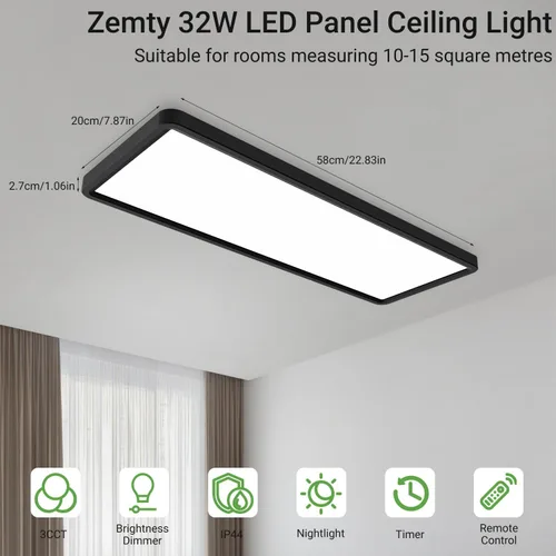 Miniatura 2 de zemty Luz LED de panel plano con control remoto de 22.8 x 7.8 pulgadas, 32 W, 3500 lúmenes, temperatura de color 3000 K-6500 K, lámpara de techo