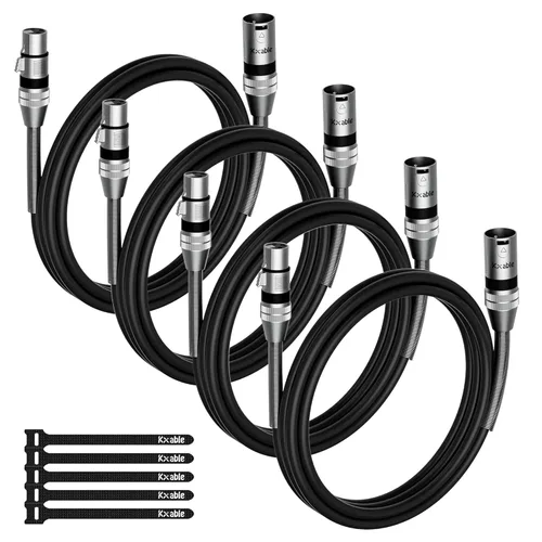 Paquete de 4 cables de iluminación de escenario DMX de 10 pies, cable XLR macho a hembra de 3 pines, compatible con conexión de audio de micrófono