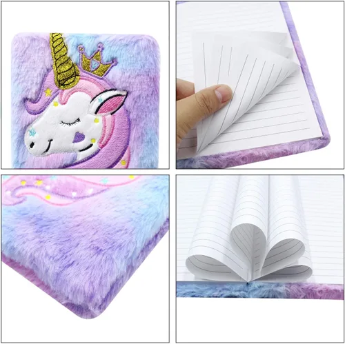 Miniatura 18 de Cuaderno de felpa difusa con bonito diario de oso de dibujos animados para niños y niñas para escribir dibujos (A5, 160 páginas rayadas)