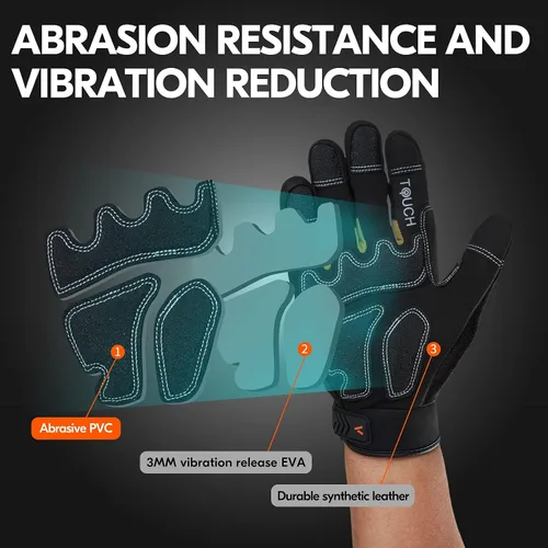Miniatura 3 de Vgo - 1 par de guantes de piel sintética para protección de impactos, para mecánicos y perforadores, alta destreza, reducción de vibraciones