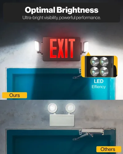 Miniatura 3 de Sunco - Paquete de 6 letreros de salida negros con luces de emergencia, dos luces LED ajustables, 94V-0 resistentes al fuego, batería de respaldo