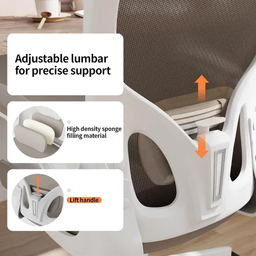 Miniatura 4 de Silla de oficina ergonómica con soporte lumbar, reposacabezas y brazos abatibles, altura ajustable, mecedora, silla alta giratoria para computadora