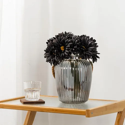 Miniatura 4 de TOPIA Margaritas africanas artificiales, margaritas africanas, flores de seda, gerberas artificiales, paquete de 10 unidades (negro)