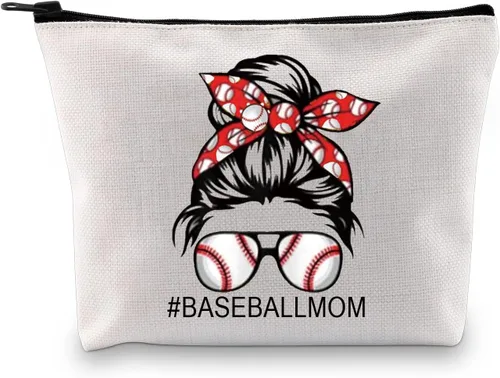 PXTIDY Bolsa de maquillaje de béisbol para mamá, jugador de béisbol, bolsa con cremallera para atleta, para mamá, bolsa de aseo de viaje para