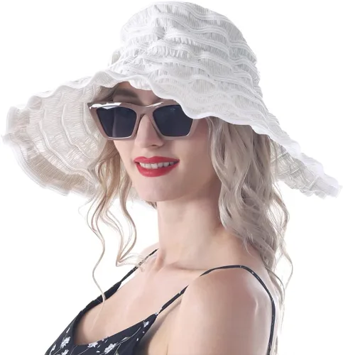 Miniatura 8 de Sombreros de sol de playa vintage para mujer, sombrero de verano plegable de ala ancha