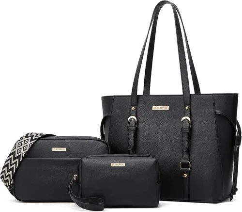 Miniatura 194 de Juego de 4 bolsas modernos para mujer de cuero sintético: bolso tote, bolso de hombro, bolso de mano y cartera.