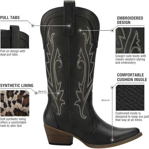 Miniatura 3 de HISEA - Botas vaqueras Rollda para mujer, con punta alargada y de estilo del lejano oeste