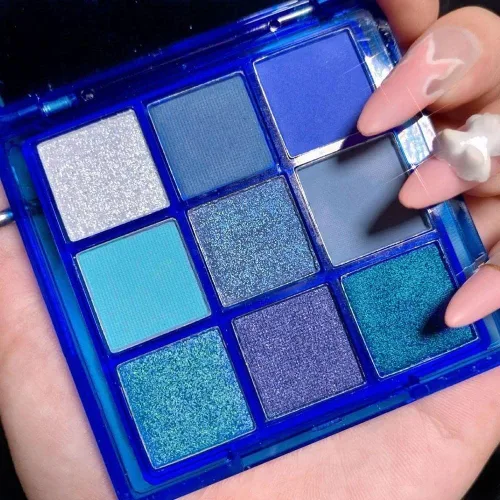 Go Ho Paleta de sombra de ojos de maquillaje en polvo azul, gris y blanco, 9 estilos, diseño mate y perla brillante, impermeable, paleta de sombra