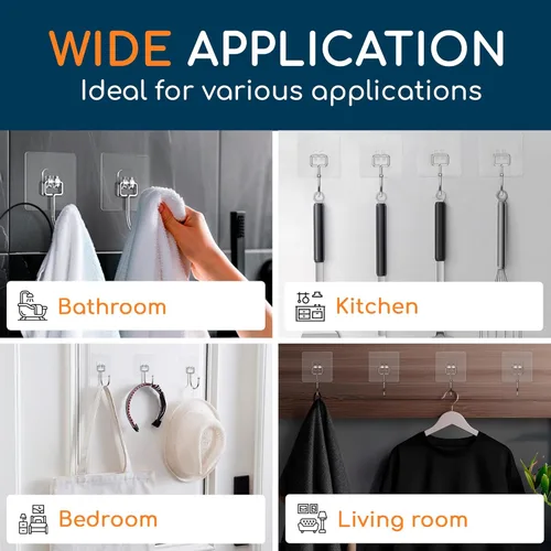 Miniatura 4 de GLUIT Ganchos adhesivos grandes de pared para colgar ganchos resistentes de 22 libras para paredes sin daños, ganchos adhesivos transparentes