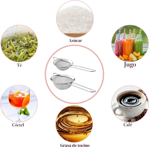 Miniatura 4 de Paquete de 2 coladores de malla fina, mini colador de acero inoxidable con asa para cocina, tamices de metal para colar té, matcha, cóctel, jugo