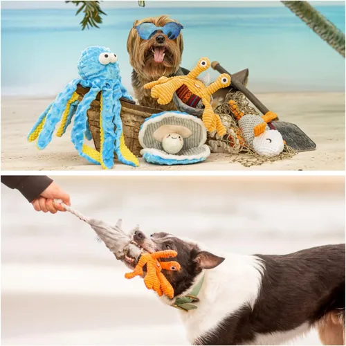Miniatura 2 de Nocciola Juguete de pulpo chirriante arrugado para perros, juguetes de cuerda interactiva de peluche con temática oceánica para perros pequeños
