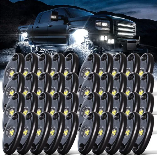 LEDMIRCY R1 - Luces de roca blanca pura, 40 unidades, luces LED de alta potencia para todoterreno, camión, ATV, UTV, SUV, RZR, luz impermeable a