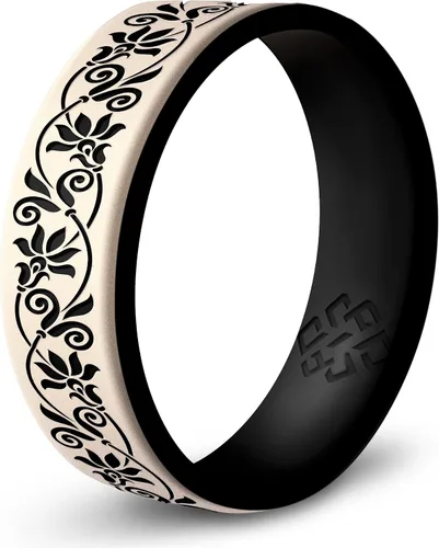 Miniatura 20 de Anillo de silicona Knot Theory en Filigrana, Floral, Corazones o Laurel - Banda de boda de silicona grabada de doble capa, para actividades