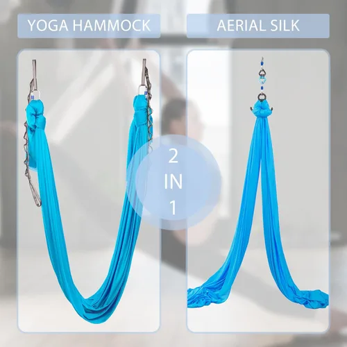 Miniatura 4 de Juego de columpio de yoga de seda aérea de 5.5 yardas - Kit de hamaca de yoga aérea antigravedad volador para fitness, tela de tricot de nailon