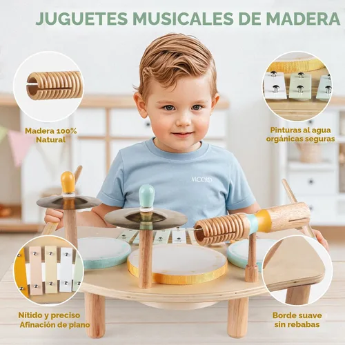 Miniatura 2 de Juego de batería Montessori para niños pequeños de 1 a 3 años, kit de batería de madera para bebé con xilófono, juguetes de música preescolar