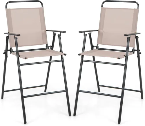 Giantex Juego de 2 sillas de bar plegables para exteriores, sillas de patio con respaldo, reposabrazos, reposapiés, marco de metal, juego de sillas
