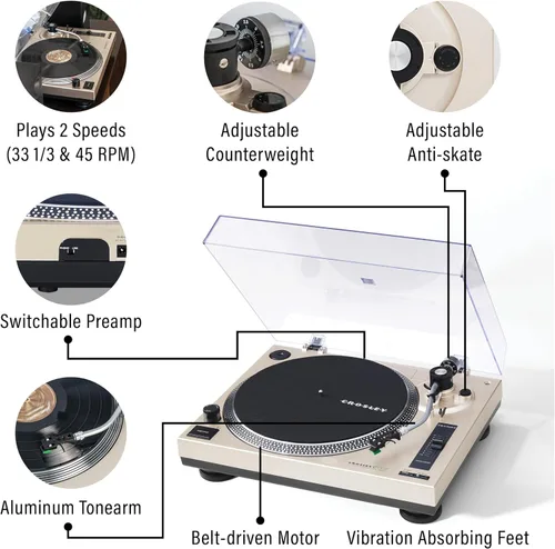 Miniatura 2 de Crosley KT100BT-CP - Sistema estéreo de tocadiscos Bluetooth con altavoces, champán