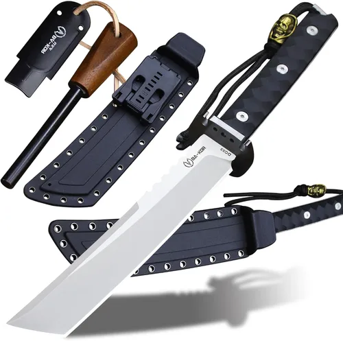 Miniatura 12 de BA-KOR Cuchillo para exteriores de estilo japonés de espiga completa de 15.8 pulgadas – acero DC53 de 8mm, mango y funda de fibra de nailon
