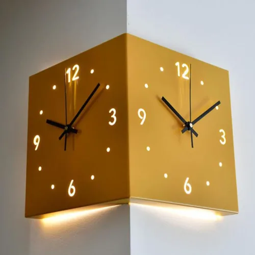 Miniatura 14 de KYOFIS Reloj de pared Corne de doble cara, reloj de pared de esquina luminoso con sensor con escala numeral, funciona con pilas, reloj de pared Azul