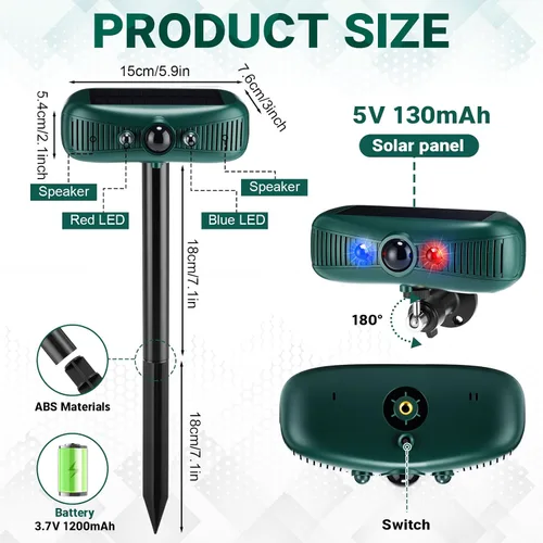 Miniatura 2 de Qualirey 2 unidades de alarma solar para exteriores, sensor de movimiento, sirena de seguridad, detector de sonido, luz estroboscópica, 4 modos