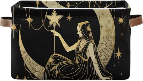 Miniatura 16 de Cesta de almacenamiento, astrología mística, símbolo oculto alrededor de la luna, lona duradera, plegable, caja de juguetes, contenedor organizador
