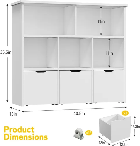 Miniatura 2 de Teckid Estantería para niños y almacenamiento de juguetes, organizador de juguetes con 3 contenedores móviles y 5 cubos abiertos, almacenamiento