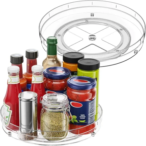Miniatura 11 de Optish Paquete de 2 organizadores Lazy Susan de 9.5 pulgadas, tocadiscos Lazy Susan para gabinete, organización de especias para gabinete