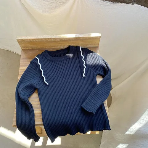 Miniatura 2 de Girls Long Sleeve Ruffle Thick Sweater Pullover Tops Baby Fall Winter Knit Clothes for 0 to 7Y