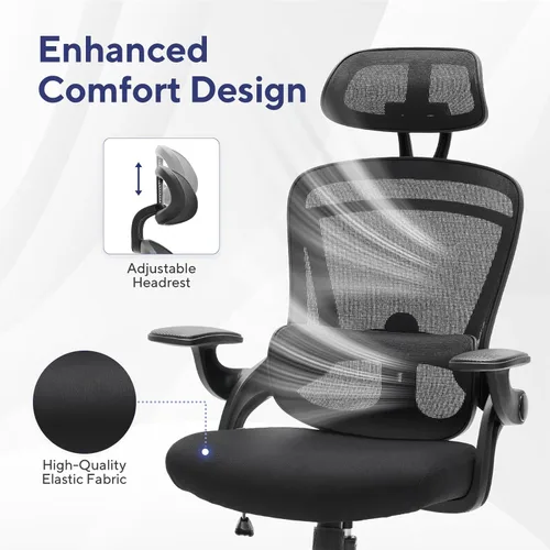 Miniatura 8 de Nouhaus Ergo Fit Silla de oficina ergonómica de malla, sillas de oficina con respaldo alto, soporte lumbar ajustable, reposacabezas y reposabrazos