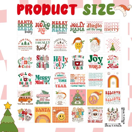 Miniatura 2 de Honoson 36 hojas de transferencia de Navidad para planchar, transferencia DTF listas para prensar, divertidos apliques de vinilo de transferencia