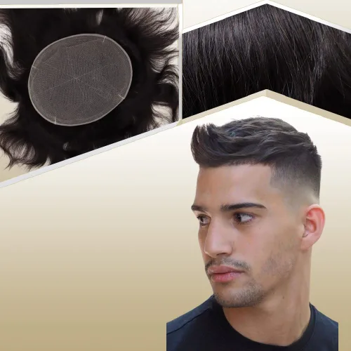 Tupé de cabello humano europeo para hombres, suave, completo, suizo, sistema de reemplazo de cabello, extensiones de cabello de 10 x 8 pulgadas, 1B