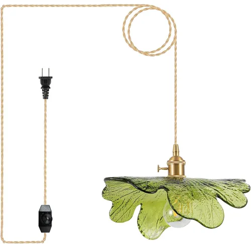 Miniatura 33 de Luces Colgantes para Isla de Cocina, Luz Colgante de Cristal Verde Accesorios de Iluminación Vintage, 9.4 pulgadas E26 Acabado Lámpara Colgante