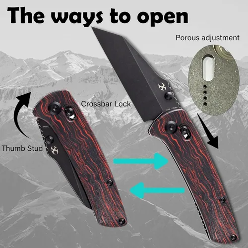 Miniatura 5 de KANSEPT Main Street - Cuchillo plegable de bolsillo, hoja afilada negra de 3.36 pulgadas de acero 154CM, mango G-Mascus negro y rojo con bloqueo