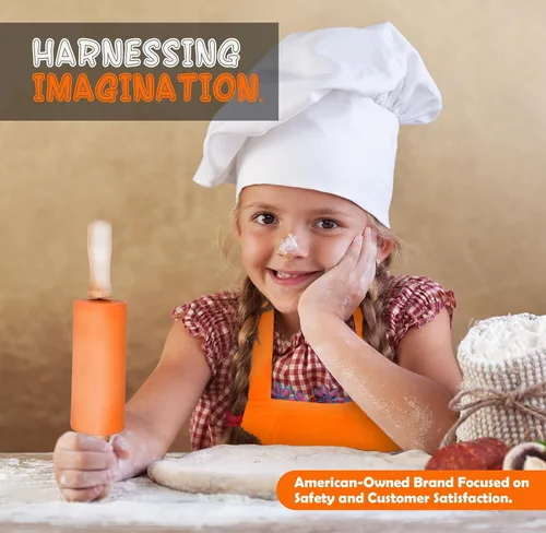 Miniatura 4 de PERLLI Juego de cocina real para niños para cocinar y hornear, 31 piezas. Regalo para chef junior con utensilios reales, estuche y juego de Naranja