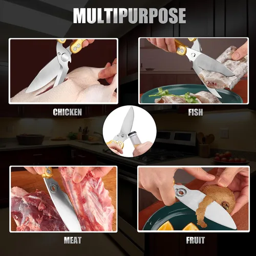 Miniatura 5 de Tijeras para Aves de Corral de Alta Resistencia, Tijeras de Cocina, Tijeras de Cocina de Acero Inoxidable Multiusos para Pavo de Navidad, Pollo