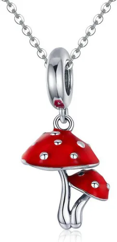 Miniatura 4 de Dijes de plata de ley 925 con forma de hongo y esmalte rojo y verde, flor de campanilla, cactus, cuentas espaciadoras de cristal