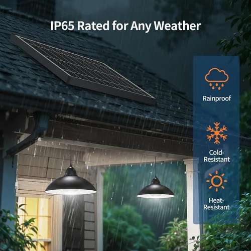 Miniatura 3 de Luz colgante solar de doble cabezal Lightonight Indoor Outdoor, Remote IP65 Waterproof Dusk to Dawn Solar Shed Lamp for Gazebo, Barn, Stables