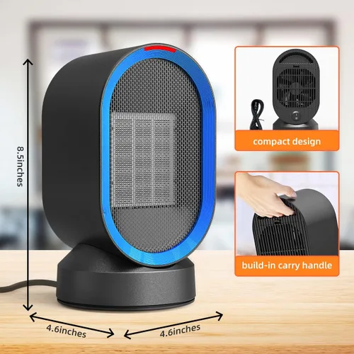 Miniatura 5 de TABYIK Calentador de espacio eléctrico para uso en interiores, pequeño calentador portátil oscilante de 45 ° para dormitorio, oficina en casa