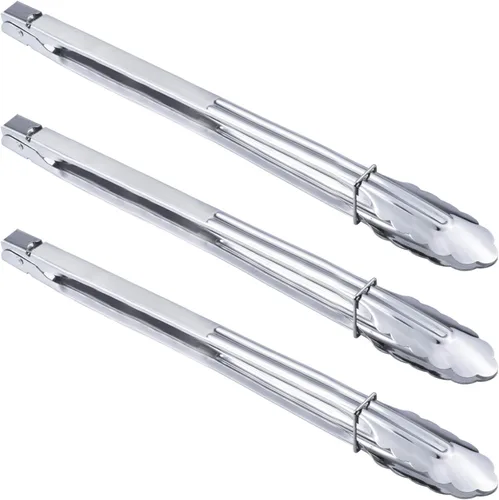 Miniatura 8 de HINMAY Juego de pinzas de cocina de acero inoxidable, pinzas de cocina de metal (7, 9, 12 pulgadas, 3 piezas)