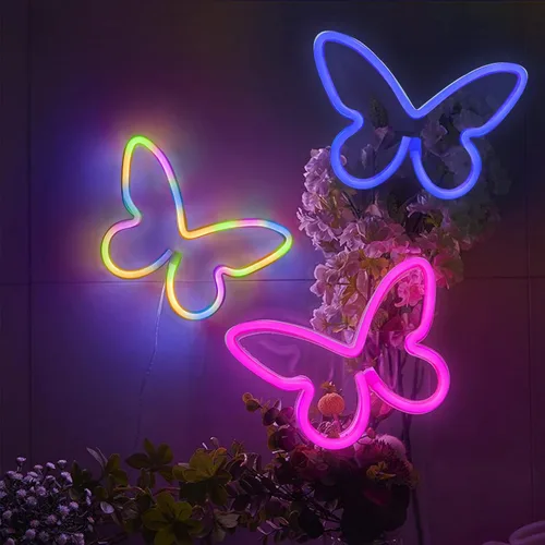 Miniatura 5 de BRIGHTDECK 3 Piezas de Letreros de Neón de Mariposa, Luz de Neón para Dormitorio, Letreros de Neón LED Alimentados por USB o 3 Baterías AA