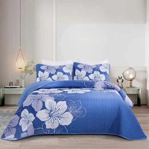 Miniatura 31 de DJY Juego de edredón de 3 piezas, tamaño completo, diseño floral azul, elegante colcha bohemia con 2 fundas de almohada, juego de edredón ligero