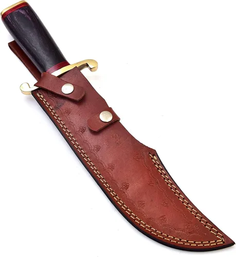 Miniatura 6 de Cuchillo de Damasco hecho a mano de 15 pulgadas con funda de cuero, hoja fija, cuchillo EDC - Cuchillos Bowie - Mango de madera negra - Los mejores