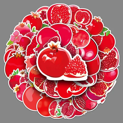 Miniatura 2 de Calcomanías de granada, 50 unidades, impermeables, lindas frutas rojas, calcomanías para botella de agua, laptop, álbum de recortes, patineta